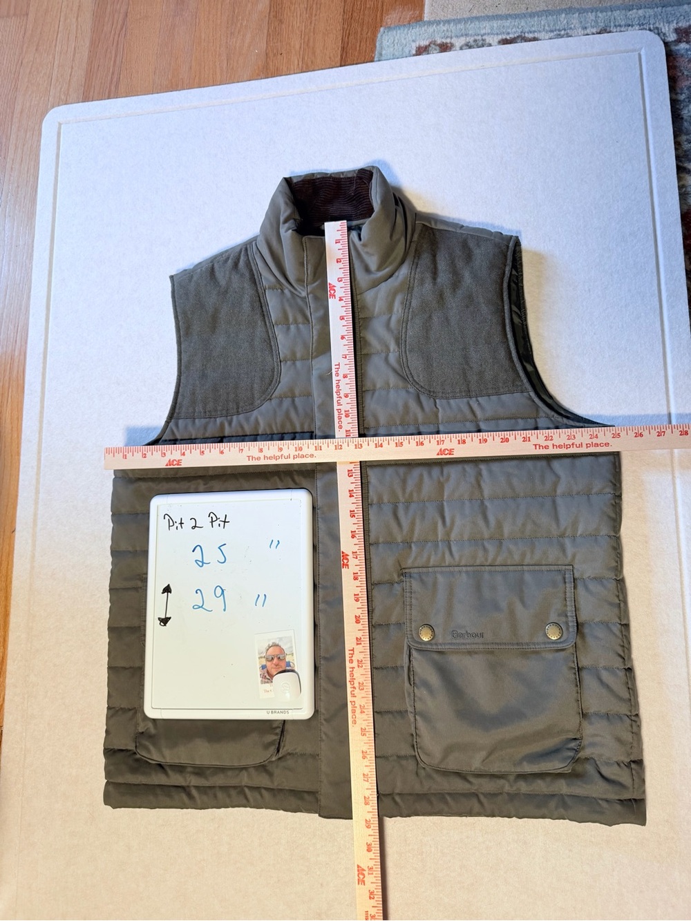 Barbour Bradford Quilted Vest Gilet XXL Olive Green Wool Yoke - Picture 9 of 9